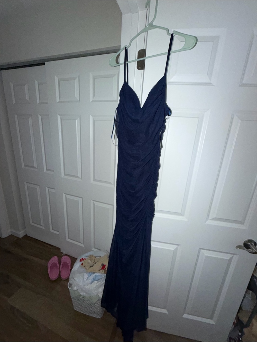 Windsor Navy Ruched Spaghetti-Strap Wedding Dress